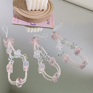 Pink ins love bow transparent crystal beads bead chain fashion pendant bag jewelry ccd camera Polaroid