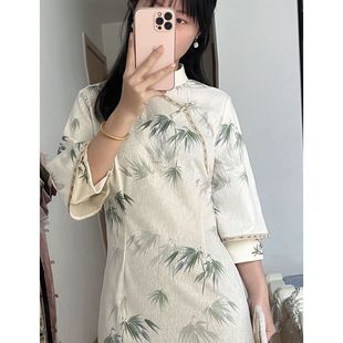 Новое синее платье Cheongsam в китайском стиле, элегантное кружевное платье с перевернутыми большими рукавами для девочек, Новая повседневная одежда 2023 года