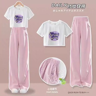 Girls' Summer Wear suit 2025 New Children's Short-sleeved Wide-leg Pants Internet Popular Foreign Style Summer Girls' Sports Children's Wear
