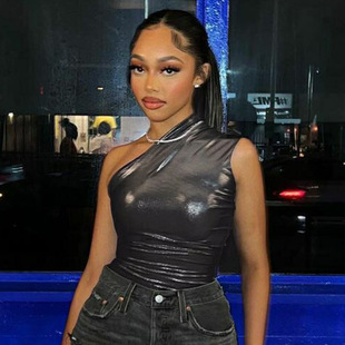 European and American cross-border women's summer sexy imitation PU slim sleeveless all-match jumpsuit women's jumpsuit