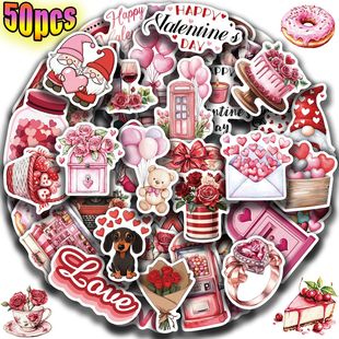 50 Valentine's Day Sticker Pack Cross-border ins Style Pink Valentine's Day Stickers Decorative Mobile Phone Shell Scrapbook Computer