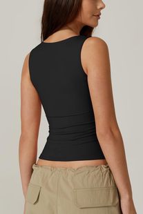 QINSEN Women's Square Neck Sleeveless Double-Layer Tank