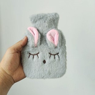 Cartoon plush squinting rabbit wool cover hand warmer removable and washable installation water injection hot water bag super cute animal water bag