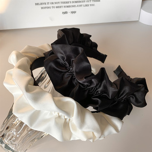 Free Shipping ~ High Cranial Top Black Pleated Hair Band Women's Hair Stamp Wash Face Hair Band Wide Side All-match Internet Celebrity New Hair Band