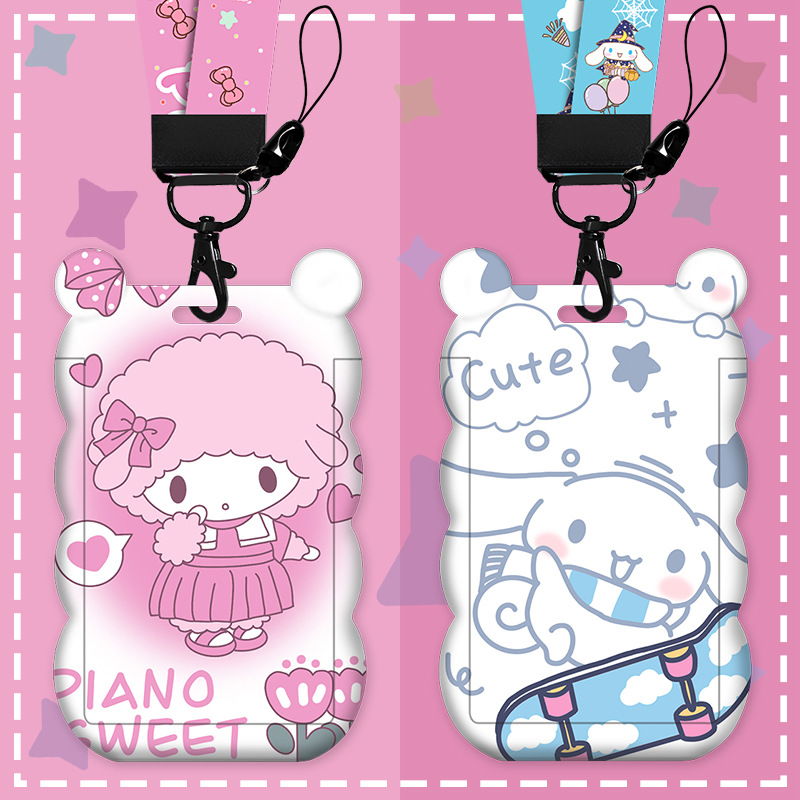 Cartoon wave card cover Cute kindergarten student ID card bus subway access card cover with long lanyard halter factory card