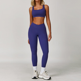 Zechuang Cross-Border Contrasting Color Yoga Suit Beautiful Back Sports Shock-Proof Fitness Suit Women's Tight Casual Sports Suit 4501