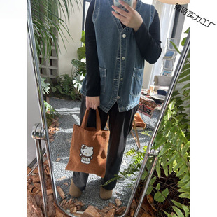 Autumn and Winter Corduroy Bag Girl's Heart Shoulder Crossbody Bag Large Capacity Handbag Tote Kitty Bag