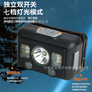 Smart Outdoor Cycling Night Running Work Headlight Sensor Fishing Headlight Red Light Blue Light Mosquito Repellent Lamp Rechargeable Headlight