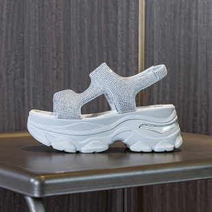 2025 New Rhinestone Ultra Light Sole Sports Sandals Women's Platform Women's Shoes Fashion Velcro Roman Casual Shoes