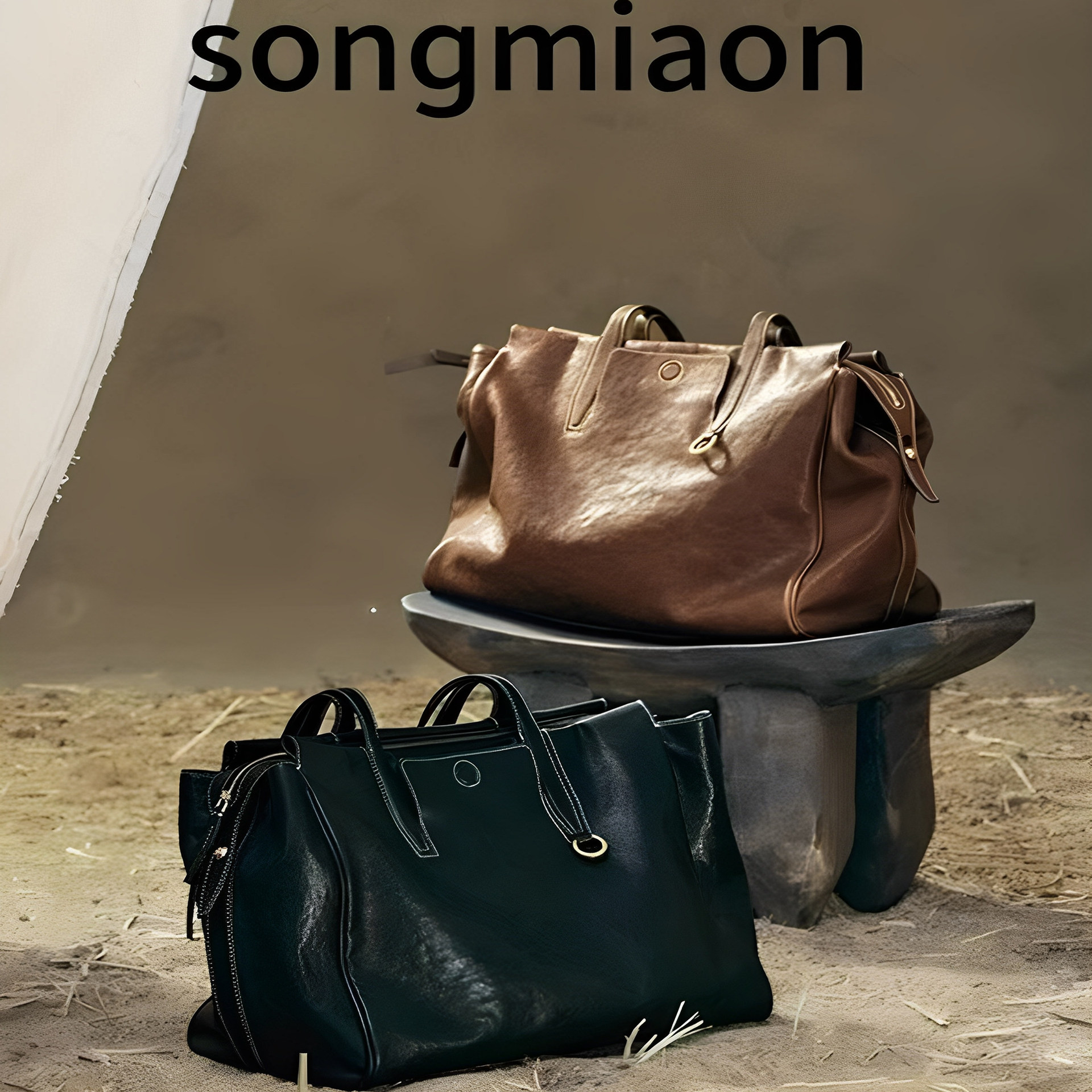 [Same Style as Li Na] Songmon Yamashita Arimatsu Trace Series Travel Bag Vegetable-Tanned Leather Tote Bag