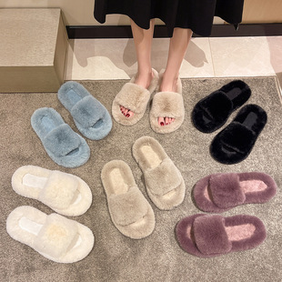 Zhuo Yu Mao Mao Slippers Women's 2022 Autumn and Winter Cyber Celebrity Fairy Style Outfit ins Style Flat Bottom Cotton Slippers Home One-Word Slippers