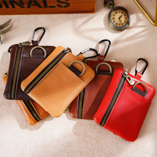 Original Japanese Mini Coin Purse Card Bag Cowhide Small Purse Zipper Youth Outdoor Sports Storage Bag Small Hanging Bag