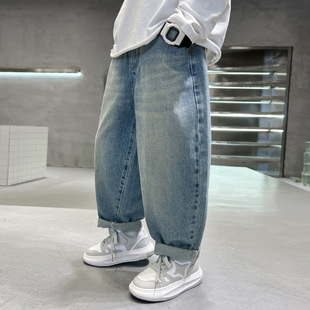 Pu Shuai boys' pants spring and autumn 2024 new children's spring clothes Denim fried street medium and large head spring trousers fashion