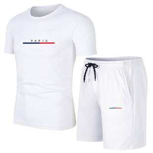 2025 new men's summer sports quick-drying suit short-sleeved mesh T-shirt two-piece paris fitness suit