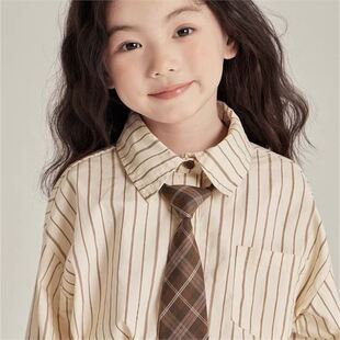 New 2025 Spring New Shirt for Girls College Style Striped Shirt for Girls Stylish Shirt with Tie