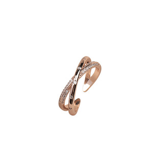 Simple Rose Gold Ring Women's Cross Inlaid Zircon Niche Design ins Cool Style Index Finger Split Ring