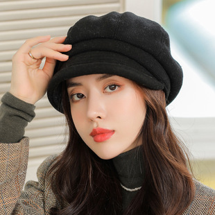 Fashionable Autumn and Winter Warm Roll-up Octagonal Cap Women's Fashionable Japanese-style Newsboy Cap Solid Color Curled Beret Winter Hat