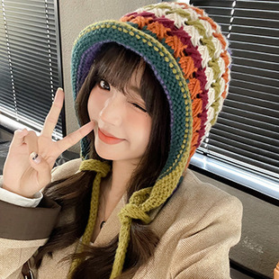 Handmade Crochet Wool Hat Ethnic Style Women's Autumn and Winter Tassel Warm Cold Hat Bohemian Style Ball Knitted Hat