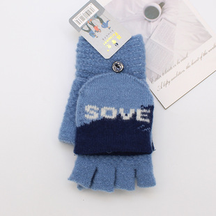 2024 winter new men's flip gloves semi-crystal velvet jacquard letters student warm gloves wholesale