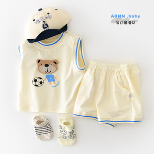 25 summer new children's cute bear vest suit baby Korean cartoon sleeveless two-piece 52928