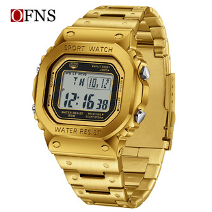 O'Fani's AliExpress Watch Men's Advanced Sense Steel Band Square Electronic Watch Multifunctional Alarm Clock Hand Lift Light Wrist Watch