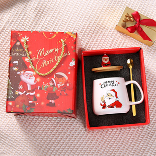 Cross-border Creative Christmas Ceramic Mug Coffee Mug with Lid and Spoon Cartoon Santa Claus Gift Mug Gift suit