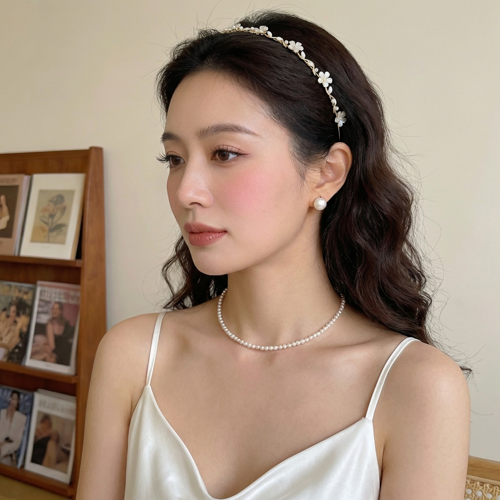 Pearl Bow High-End Hairband for Women, Fairy-Like, Vintage, Versatile Hair Clip, Thin Headband Hair Accessory
