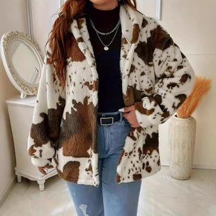 Wholesale price cross-border Amazon women's autumn and winter best selling fashion casual loose cow printed hooded sweater