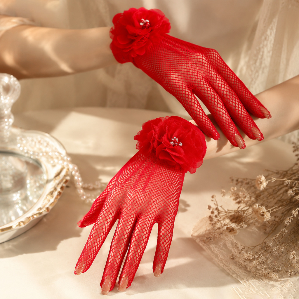 Wedding Dress Gloves, Bride's Wedding Etiquette Flower Bead Gloves, Photo Shoot Photography Gloves, Wedding Gloves