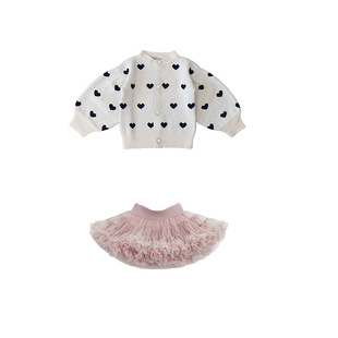 Girls' Sweater Cardigan Spring and Autumn 2024 New Children's Milk Tea Color Skirt Baby Princess Mesh Tutu Skirt