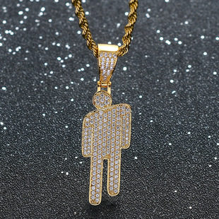 Beautiful Trendy Creative Couple Crooked Head Zircon Trendy People Little People Hip-Hop High-Level All-Match Street Style Diamond Necklace Pendant