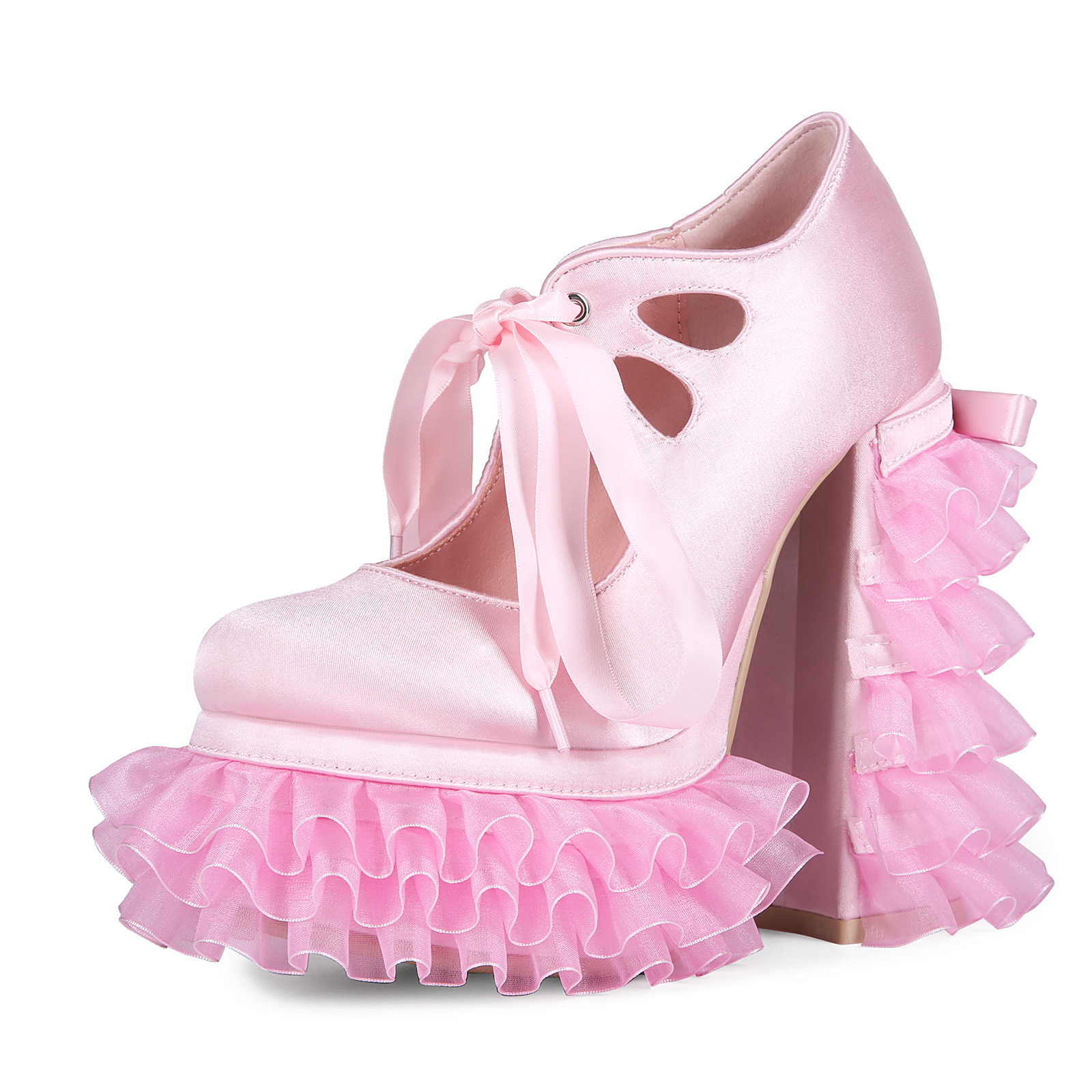 European and American Export Pink Pink Sweet Hottie Lolita Water Platform Lace Thick Heel Y2K Large Size 47 Women's High Heels