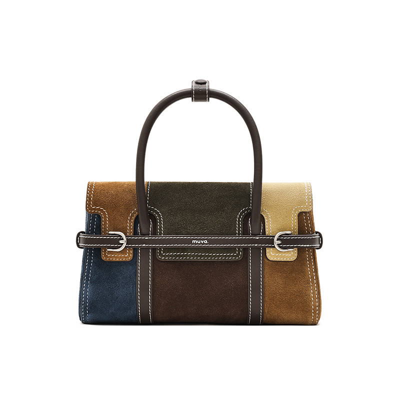 Color-blocked small square tote bag, niche and sophisticated, stylish commuter bag, fashionable crossbody bag for outings.