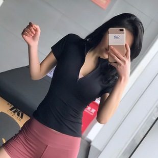 Half Zip Tight Training T-shirt Elastic Slim Breathable Sports Short Sleeve Running Yoga Top Thin
