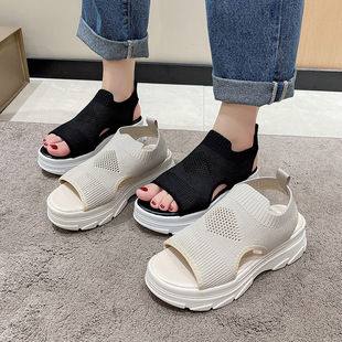 Flying Weaving Platform Platform Fish-toe Sandals Women's Summer New Korean Style Hollow-out Casual Sports Sandals Knitted Sandals