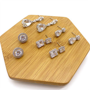 Zhen Lu Jewelry Korean Style Hot-selling Fashion Elegant Geometric Square Crystal Gem Earrings Zircon Water Drop Earrings for Women