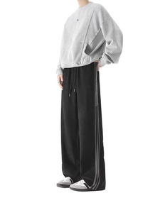 Pants Spring and Autumn New Loose Straight Wide Leg Sports Men's Casual Pants Suede American-style Three-bar Pants