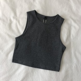 Tight sexy navel top sleeveless short bottoming camisole women's solid color trendy summer Korean style outerwear for students
