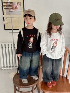 Jiaye children's 2024 spring new children's cartoon printed long-sleeved sweater men's and women's baby loose Western style top
