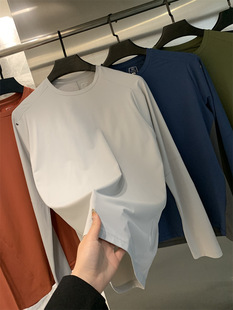IN BLUE cake end cool feeling technology! 3D cut! Summer moisture absorption breathable men's color matching long sleeve T-shirt tide