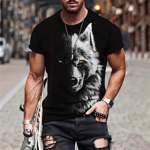 2024 трансграничный Amazon AliExpress Wolf 3d стерео цифровой принт с узором с круглым вырезом с короткими рукавами для мужской футболки