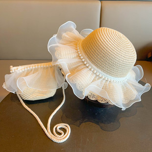 Summer Girls Sunshade Straw Hat Women's Treasure Fisherman Hat Little Girls Summer Princess Beach Sunscreen Big Brim Hat Summer
