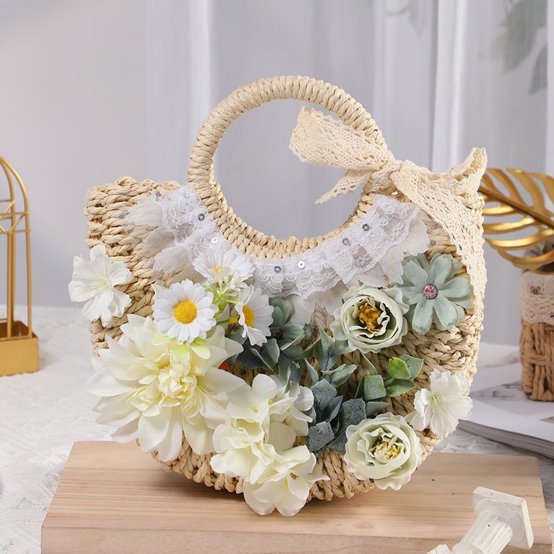 DIY straw flower bag kit, handmade tote bag, warm-up activity for International Women's Day team building salon, summer