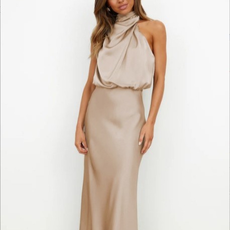 2023 spring and summer hot new high-end satin sleeveless dress European and American fashion elegant socialite light evening dress