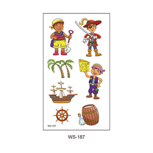Pirate Tattoo Sticker Environmental Waterproof Sweat Treasure Hunt Funny Cartoon Fun Children Temporary Disposable Tattoo Sticker