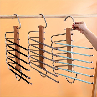 Solid Wood Goose-Shaped Stainless Steel Trouser Rack Multi-Functional Home Wardrobe Seamless Anti-Slip Multi-Layer Folding Storage Clothes Hanger