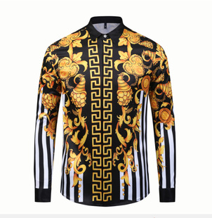 Cross-border Simple Men's Long Sleeve Shirt Hawaiian Shirt Spring and Autumn 3D Digital Print Top