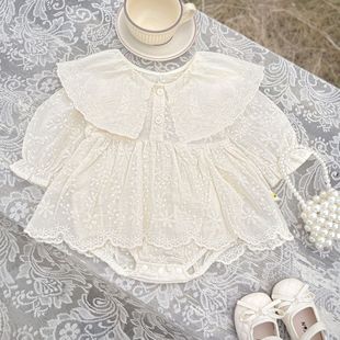 Children's Clothing Spring and Autumn New Newborn Boomsuit Baby Girl's Lace Climbing Suit Triangle Bag Fat Clothes Cute Korean Style