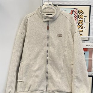 Vintage Loose Embroidered Double Zipper Vertical Collar Woolen Jacket Men's Spring American Style High Street Vibe Casual Crock Jacket