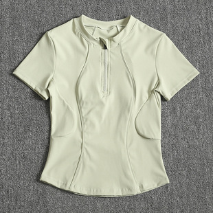 Lulu Short-sleeved Women's Half-zipper Quick-drying All-match Casual T-shirt Slim-fit Yoga Suit Collar Fitness Top for Summer